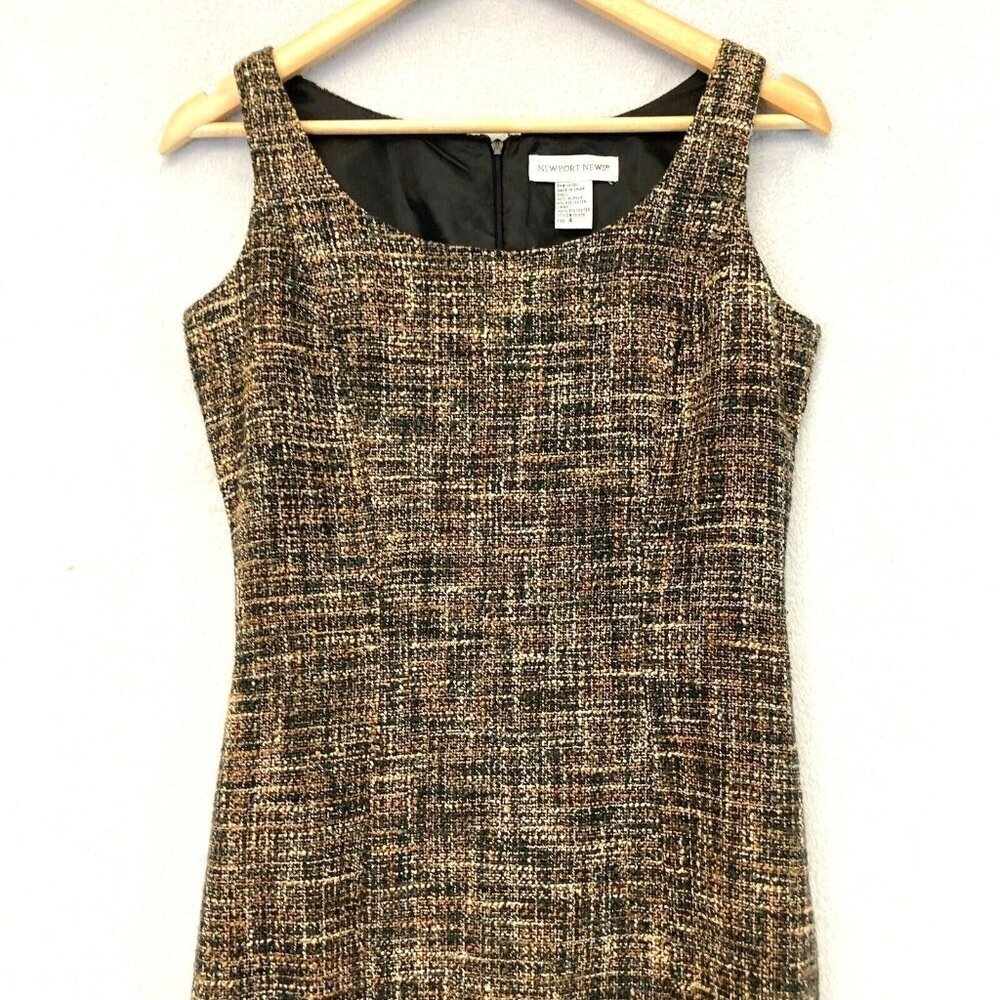 Vintage Newport News Tweed Sheath Dress Size 4 Knee Length Brown Lace Trim Retro - Picture 4 of 14